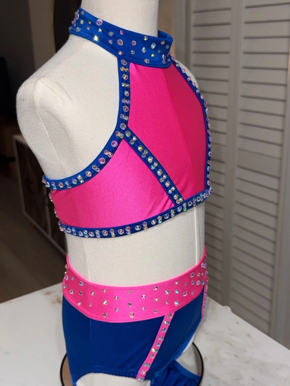 Blue and Pink Rhinestoned Dance Costume Size Child Small